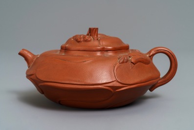 A Chinese Yixing stoneware flower-shaped teapot, Kangxi