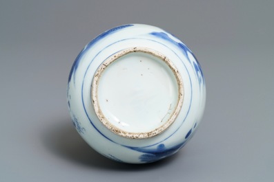 A Chinese blue and white double gourd vase with the calligrapher Wang Xizhi, Transitional period