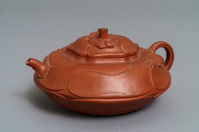 A Chinese Yixing stoneware flower-shaped teapot, Kangxi