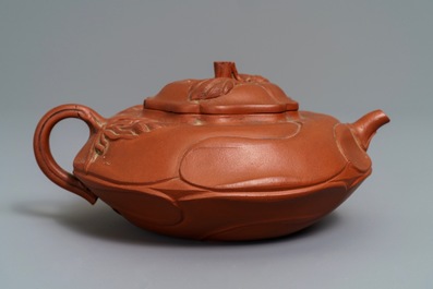 A Chinese Yixing stoneware flower-shaped teapot, Kangxi