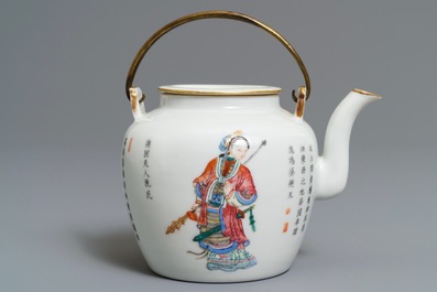 A Chinese famille rose 'Wu Shuang Pu' teapot and cover, 19th C.
