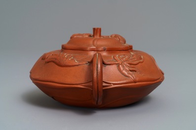 A Chinese Yixing stoneware flower-shaped teapot, Kangxi