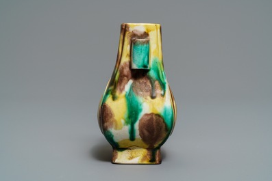 A Chinese 'egg and spinach' fanghu vase, Kangxi