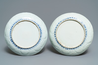 A pair of Chinese blue and white moulded plates, Wanli