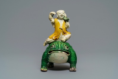 A Chinese verte biscuit model of Liu Hai on the toad, Kangxi