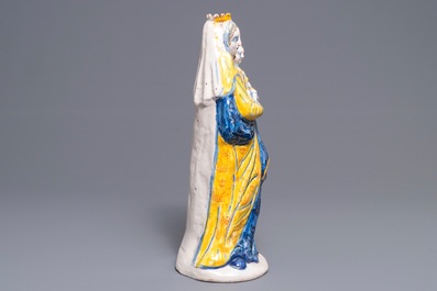 A large French faience figure of the Virgin with Child, Nevers, 17th C.