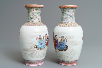 Two pairs of Chinese famille rose vases, Qianlong marks, Republic, 20th C.