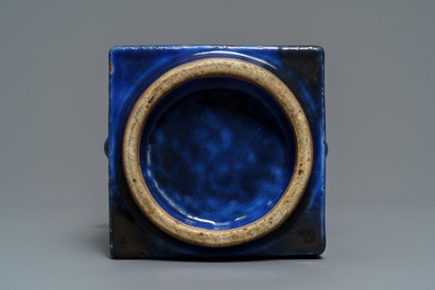 A Chinese calligraphy plaque dated 1947 and a monochrome blue cong vase, 19th C.