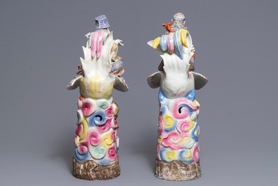 A pair of large Chinese famille rose figures of immortals on phoenixes, 19th C.