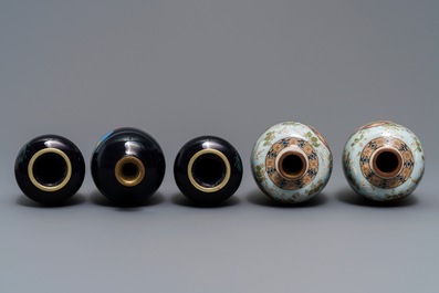 Five Japanese cloisonn&eacute; vases, Meiji, 19th C.