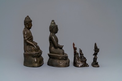 Four various Chinese and Tibetan bronze figures, 18/19th C.