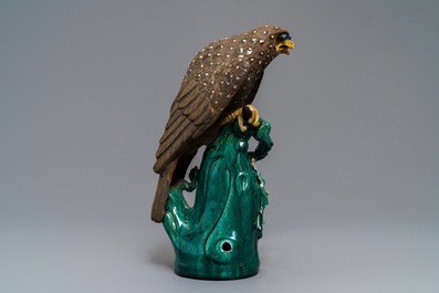 A large Chinese stoneware model of a hawk, 18/19th C.