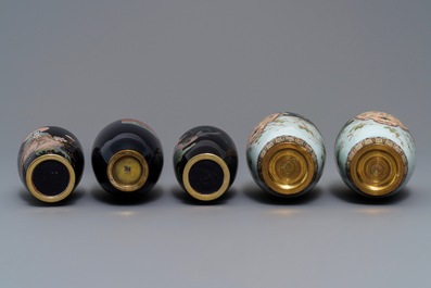 Five Japanese cloisonn&eacute; vases, Meiji, 19th C.