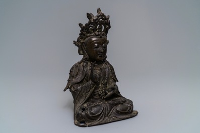 A Chinese bronze model of Guanyin, Ming