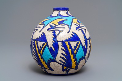 An art deco crackle glazed vase, Charles Catteau for Boch K&eacute;ramis, 1st half 20th C.
