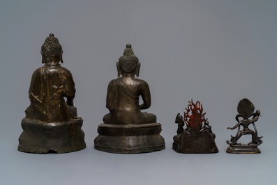 Four various Chinese and Tibetan bronze figures, 18/19th C.