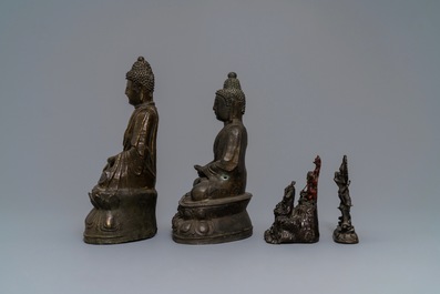 Four various Chinese and Tibetan bronze figures, 18/19th C.