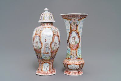 Deux vases en fa&iuml;ence de Delft petit feu et dor&eacute;, 18&egrave;me