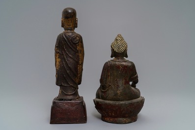 Two Chinese lacquered and gilt bronze figures of Mahakasyapa and Buddha Shakyamuni, Ming and later
