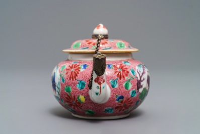 A Chinese famille rose silver-mounted teapot and cover, Yongzheng