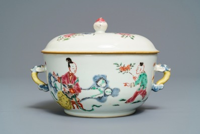 A Chinese famille rose two-handled bowl and cover, Yongzheng