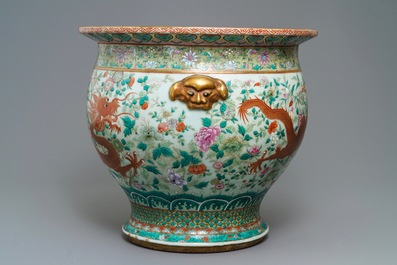 A large Chinese famille rose 'dragon' fish bowl, Jiaqing