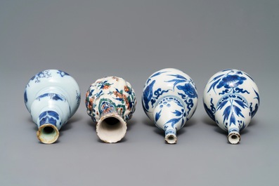 Four small Dutch Delft blue and white and cashmere palette vases, late 17th C.