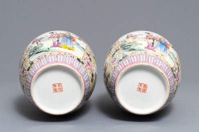 Two pairs of Chinese famille rose vases, Qianlong marks, Republic, 20th C.