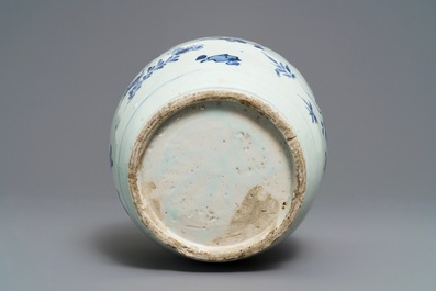 A Chinese blue and white jar with fruits and insects, Transitional period