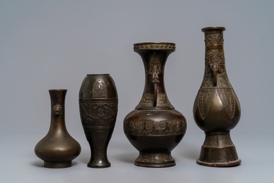 Four Chinese bronze vases, Song and later