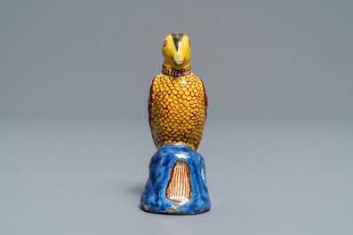 A polychrome Dutch Delft model of a parrot, late 18th C.