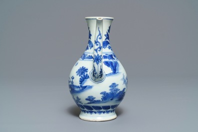 A Chinese blue and white ewer, Transitional period