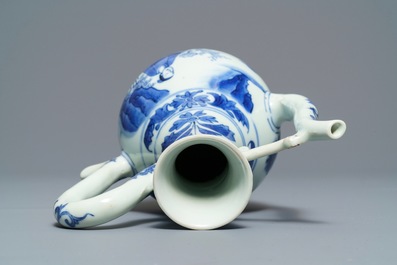 A Chinese blue and white ewer, Transitional period