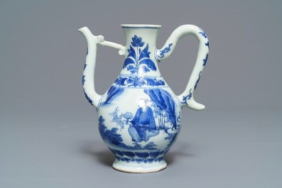 A Chinese blue and white ewer, Transitional period