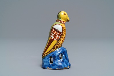 A polychrome Dutch Delft model of a parrot, late 18th C.