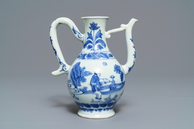 A Chinese blue and white ewer, Transitional period