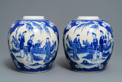 A pair of Chinese blue and white ginger jars, Kangxi mark, 19th C.