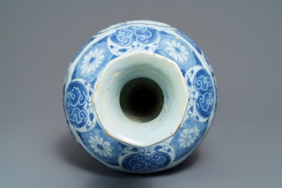A tall Dutch Delft blue and white chinoiserie vase, late 17th C.