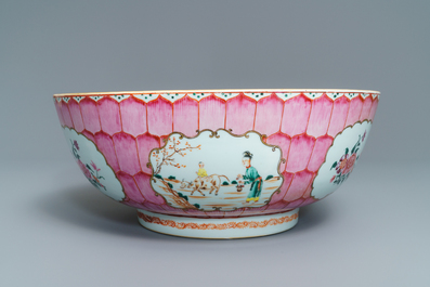 A large Chinese famille rose 'lotus' bowl with mandarin design, Qianlong