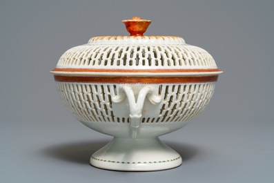 A reticulated Chinese export chestnut bowl and cover, Qianlong