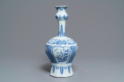 A tall Dutch Delft blue and white chinoiserie vase, late 17th C.