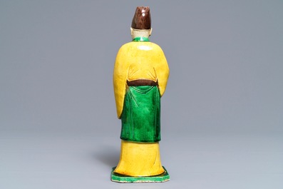A Chinese verte biscuit figure of a sage, Kangxi
