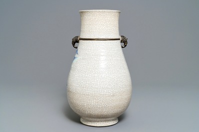 A Chinese Nanking crackle-glazed blue and white hu vase, 19th C.