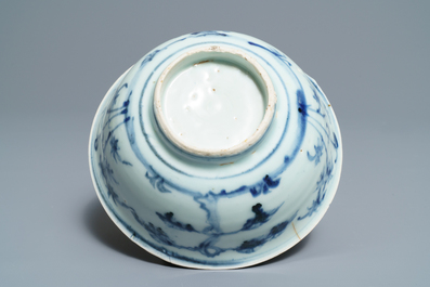 Three Chinese blue and white bowls and a grisaille and iron red vase, Ming and Yongzheng