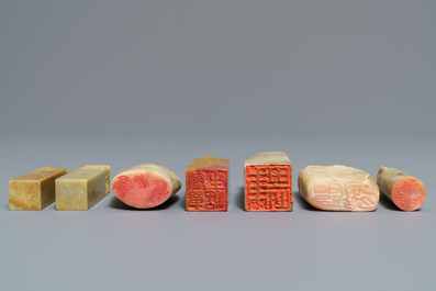 A collection of 38 Chinese soapstone calligraphy or artist's seals, 19/20th C.