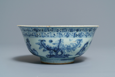 Three Chinese blue and white bowls and a grisaille and iron red vase, Ming and Yongzheng