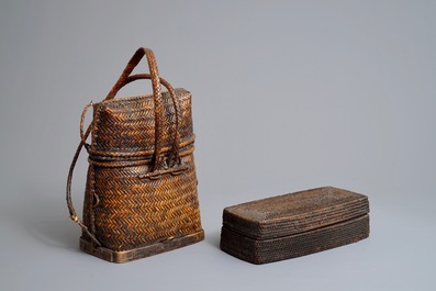 A collection of African textiles and two baskets, mostly Kuba, Congo, 19/20th C.