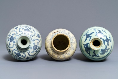 Three Chinese blue and white vases, Ming