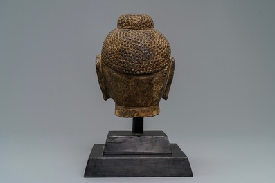 A Chinese carved stone head of Buddha Shakyamuni, Ming or later