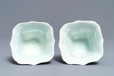 A pair of Chinese blue and white reticulated double-walled cups, Qianlong